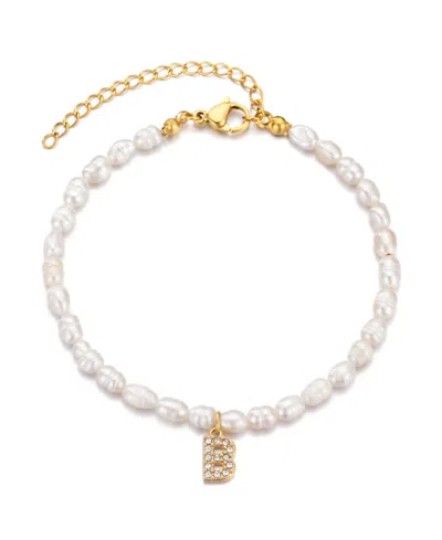 Adornia Gold Freshwater Cultivated Pearl Cubic Zirconia Letter Bracelet