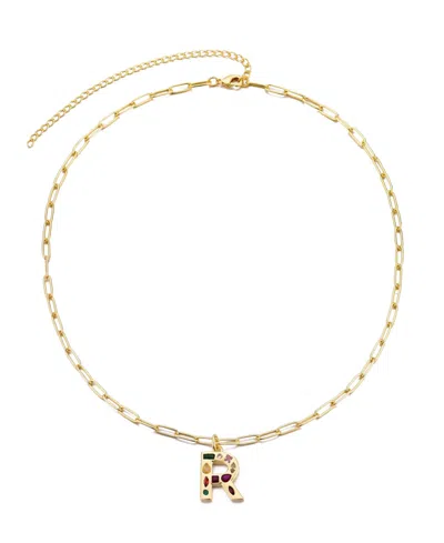 Adornia Gold Crystal Funky Initial Paperclip Chain Necklace