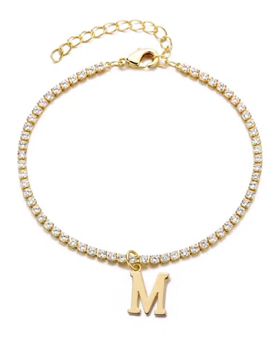 Adornia Gold Crystal Initial Charm Tennis Bracelet