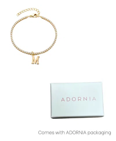 Adornia Gold Crystal Initial Charm Tennis Bracelet