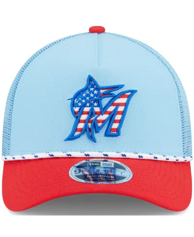 New Era Men's Light Blue/red Miami Marlins 2025 Fourth Of July 9forty A-frame M-crown Adjustable Trucker Hat