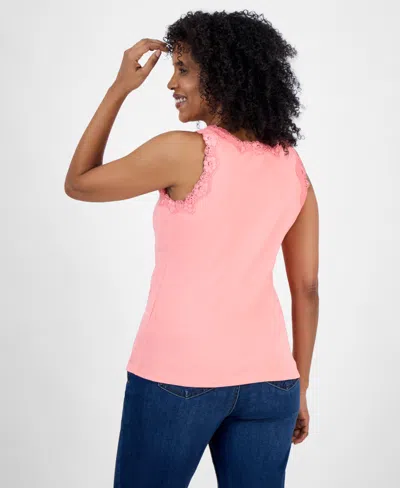 Style & Co Women's Lace-trim Cotton Tank Top, Exclusively At Macy's