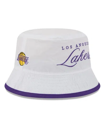 New Era Men's White/purple Los Angeles Lakers 2025 Nba Draft Nylon Bucket Hat