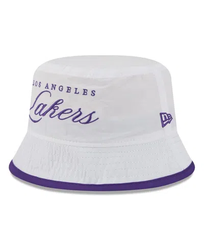New Era Men's White/purple Los Angeles Lakers 2025 Nba Draft Nylon Bucket Hat