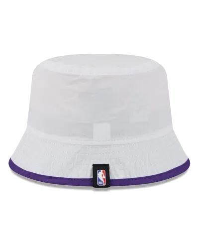 New Era Men's White/purple Los Angeles Lakers 2025 Nba Draft Nylon Bucket Hat