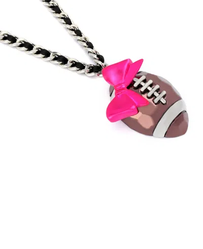 Betsey Johnson Pink Kick Off Bow Football Pendant Statement Necklace