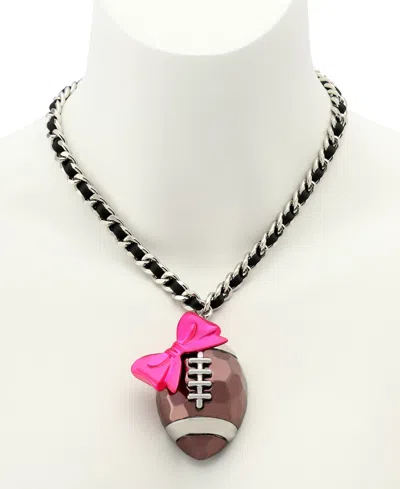 Betsey Johnson Pink Kick Off Bow Football Pendant Statement Necklace