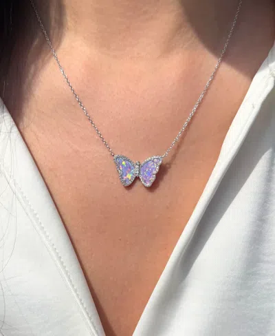Kamaria Butterfly Necklace With Lab-grown Opal In Sterling Silver