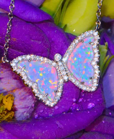 Kamaria Butterfly Necklace With Lab-grown Opal In Sterling Silver