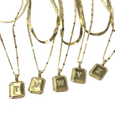 Adornia Gold Pave Tag Pendant And Herringbone Chain Initial Necklace Set