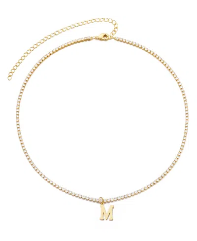 Adornia Gold Crystal Initial Charm Tennis Necklace