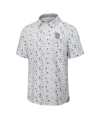Tommy Bahama Men's Gray San Diego Padres Nova Wave Riptide Rally Camp Button-up Short Sleeve Shirt In White