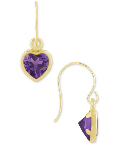 Macy's Gemstone Heart Drop Earrings In 10k Yellow Gold (also In 10k White Gold)