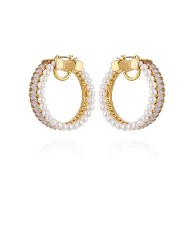 Vince Camuto Gold-tone Crystals Cultivated Pearl Hoop Earrings