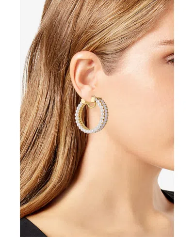 Vince Camuto Gold-tone Crystals Cultivated Pearl Hoop Earrings