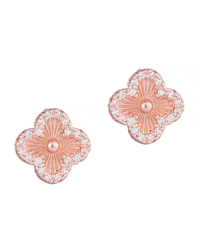 Adornia 14k Rose Gold Plated Button Clover Cz Halo Stud Earrings