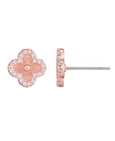Adornia 14k Rose Gold Plated Button Clover Cz Halo Stud Earrings