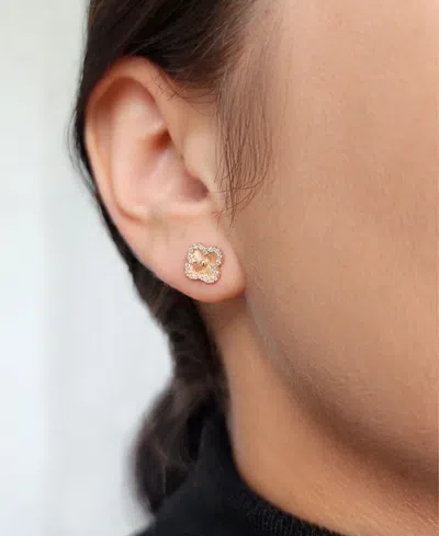Adornia 14k Rose Gold Plated Button Clover Cz Halo Stud Earrings