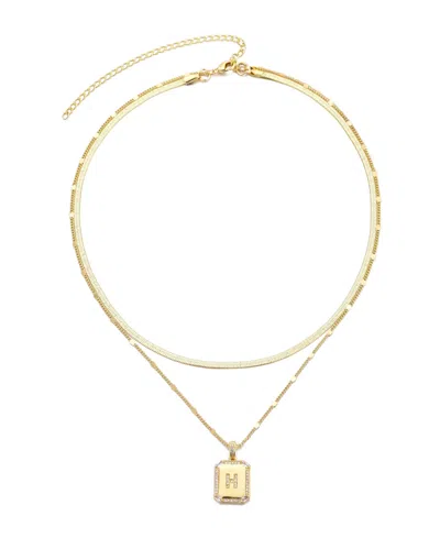 Adornia Gold Pave Tag Pendant And Herringbone Chain Initial Necklace Set