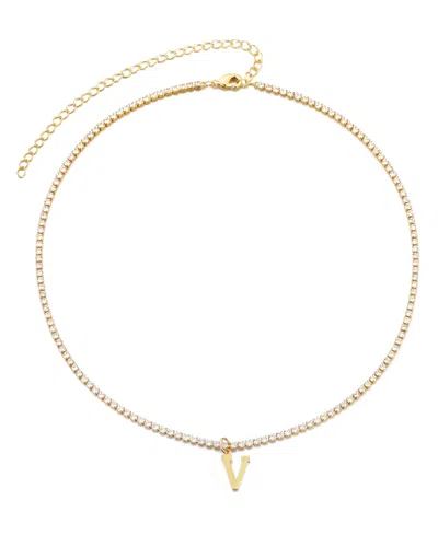 Adornia Gold Crystal Initial Charm Tennis Necklace