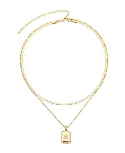 Adornia Gold Pave Tag Pendant And Herringbone Chain Initial Necklace Set
