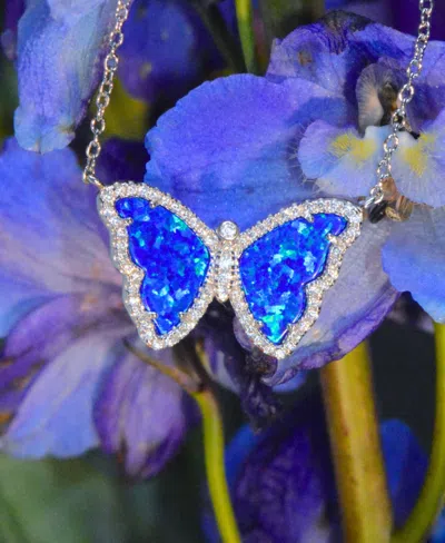 Kamaria Butterfly Necklace With Lab-grown Opal In Sterling Silver