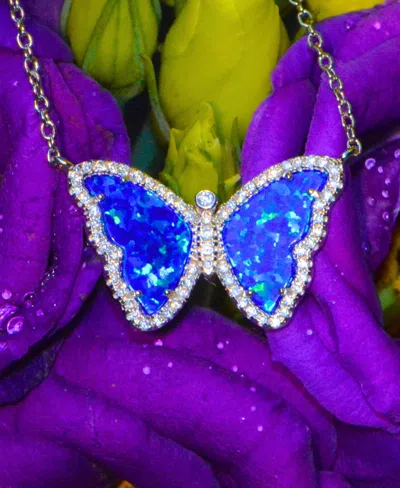 Kamaria Butterfly Necklace With Lab-grown Opal In Sterling Silver