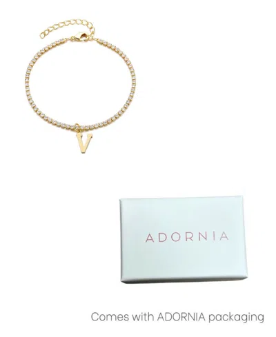 Adornia Gold Crystal Initial Charm Tennis Bracelet