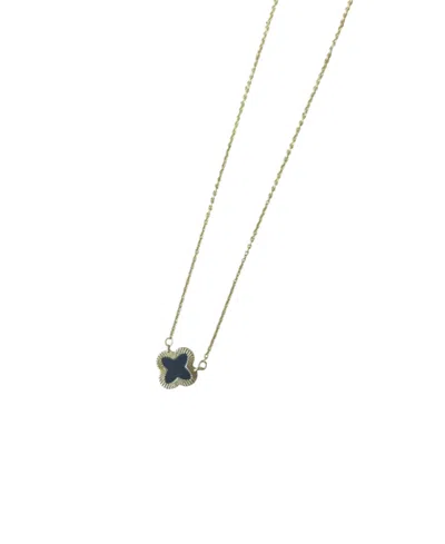 Adornia 14k Gold Plated Fluted Edge Black Clover Necklace
