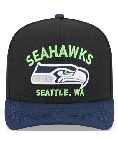 New Era Big Boys And Girls Black/college Navy Seattle Seahawks 2025 Nfl Draft A-frame 9fifty Snapback Hat In Black