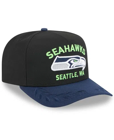 New Era Big Boys And Girls Black/college Navy Seattle Seahawks 2025 Nfl Draft A-frame 9fifty Snapback Hat In Black