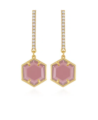 Vince Camuto Gold Tone Hexagon Pave Bar Drop Earrings