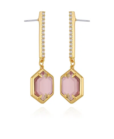 Vince Camuto Gold Tone Hexagon Pave Bar Drop Earrings