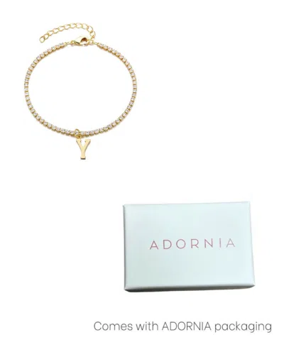 Adornia Gold Crystal Initial Charm Tennis Bracelet