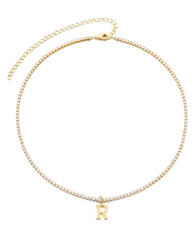 Adornia Gold Crystal Initial Charm Tennis Necklace