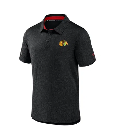 Fanatics Men's Black Chicago Blackhawks Authentic Pro Jacquard Polo Shirt In Black