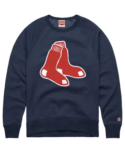 Homage Navy Boston Red Sox Retro Tri-blend Pullover Sweatshirt In Blue