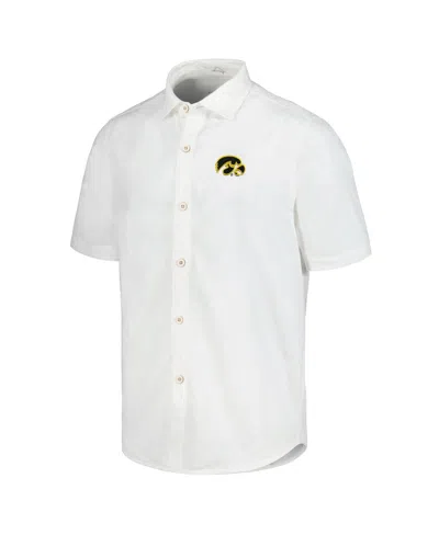 Tommy Bahama Men's White Iowa Hawkeyes Coconut Point Palm Vista Islandzone Camp Button-up Shirt In White