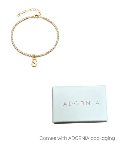 Adornia Gold Crystal Initial Charm Tennis Bracelet