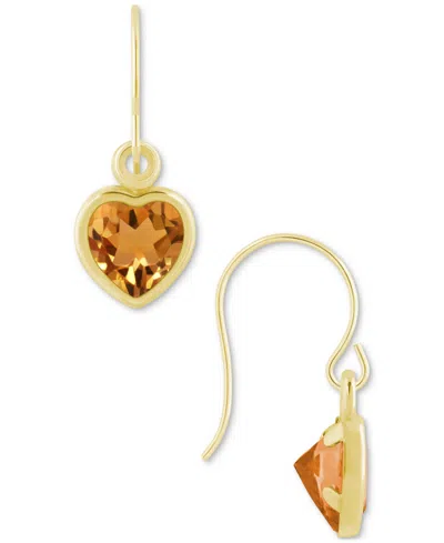 Macy's Gemstone Heart Drop Earrings In 10k Yellow Gold (also In 10k White Gold)