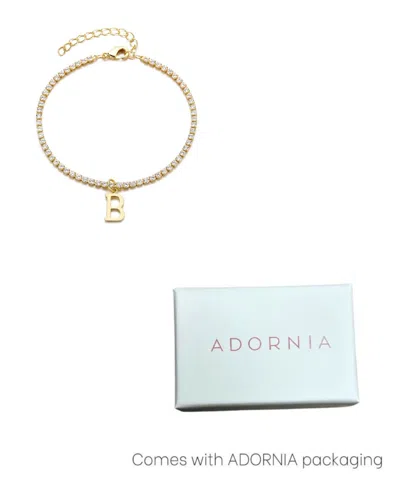 Adornia Gold Crystal Initial Charm Tennis Bracelet
