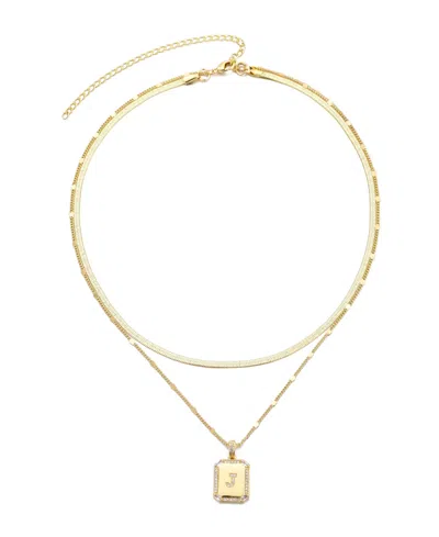 Adornia Gold Pave Tag Pendant And Herringbone Chain Initial Necklace Set