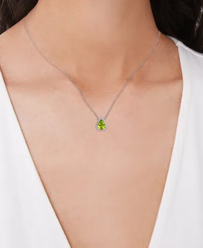 Macy's Peridot (1-1/3 Ct. T.w.) & Cubic Zirconia Pear Halo 18" Pendant Necklace In Sterling Silver