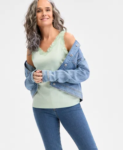 Style & Co Women's Lace-trim Cotton Tank Top, Exclusively At Macy's