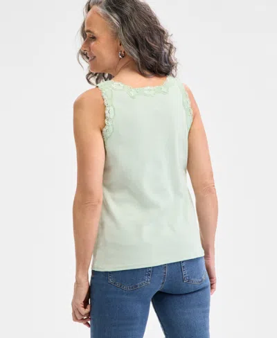 Style & Co Women's Lace-trim Cotton Tank Top, Exclusively At Macy's
