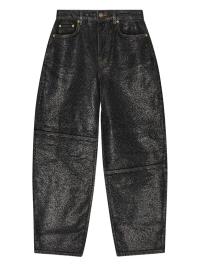 Ganni Shimmery Foil Stary Jeans In Black