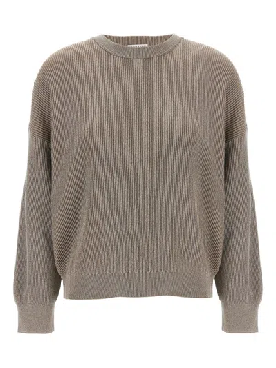 Brunello Cucinelli Ribbed Crewneck Cotton Sweater With Dropped Shoulders