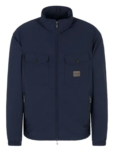 Emporio Armani Hooded Flap-pocketed Lightweight Jacket In Blue
