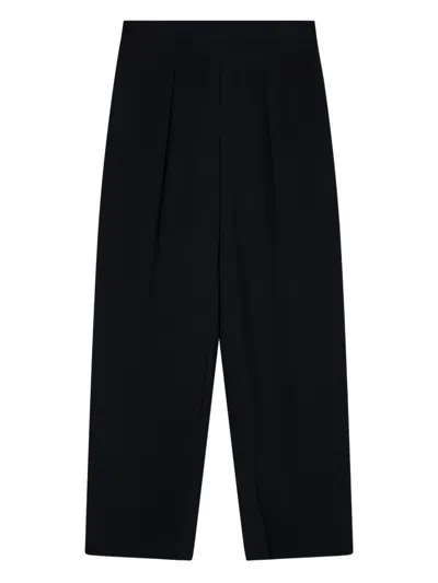 Emporio Armani High Waist Pleated Wide Leg Trousers In Black