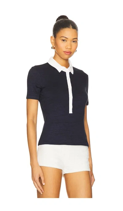 Rag & Bone The Knit Button Short Sleeve Polo Navy Multi